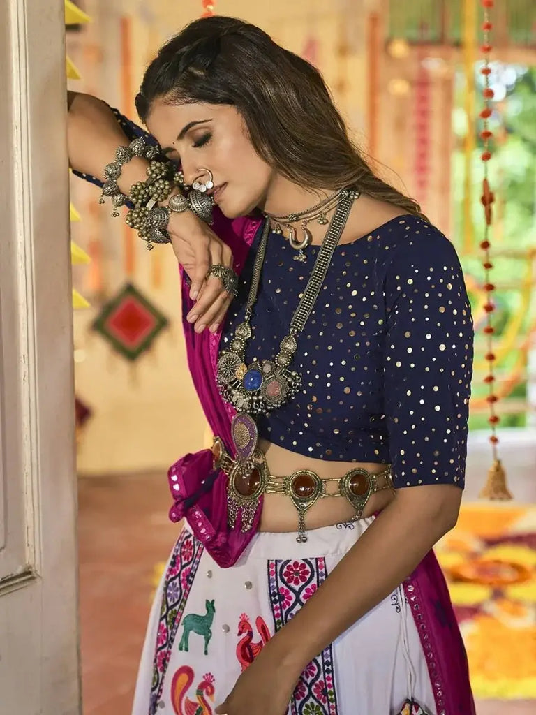 Glamorous White Thread Cotton Navratri Special Chaniya Choli