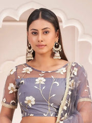 Desirable Gray Butterfly Net White Cotton Thread Engagement Wear
