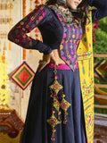 Stunning Pink & Navy Blue Embroidered Silk Traditional Ghaghra