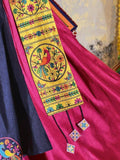 Stunning Pink & Navy Blue Embroidered Silk Traditional Ghaghra