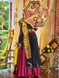 Stunning Pink & Navy Blue Embroidered Silk Traditional Ghaghra