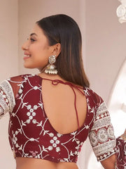 Luxurious Maroon Butterfly Net Embroidered Reception Wear Lehenga Choli