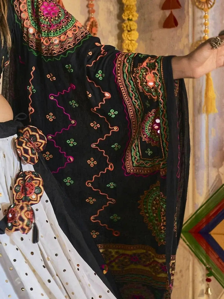 Unbeatable Black & White Cotton Mirror Navratri Festival Lehenga Choli