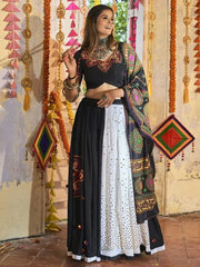 Unbeatable Black & White Cotton Mirror Navratri Festival Lehenga Choli
