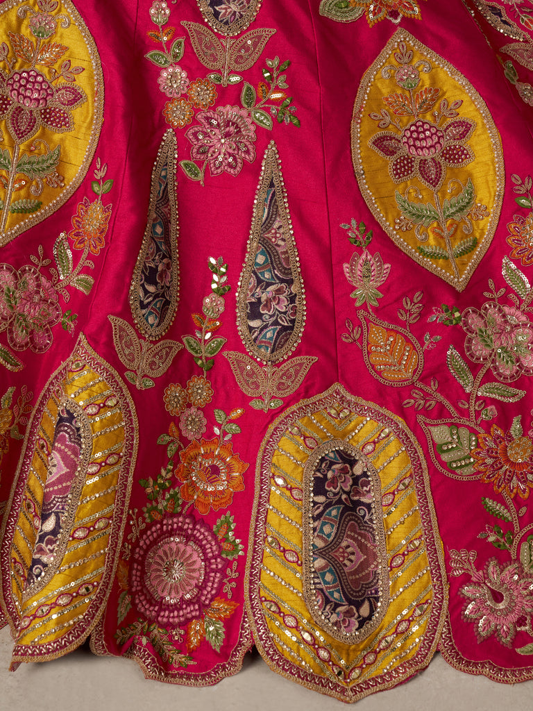 Rich Rani Pink Heavy Embroidery Silk Bridal Lehenga Choli With Dupatta