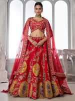 Royal Red Zari Work Silk Bridal Lehenga Choli With Dupatta