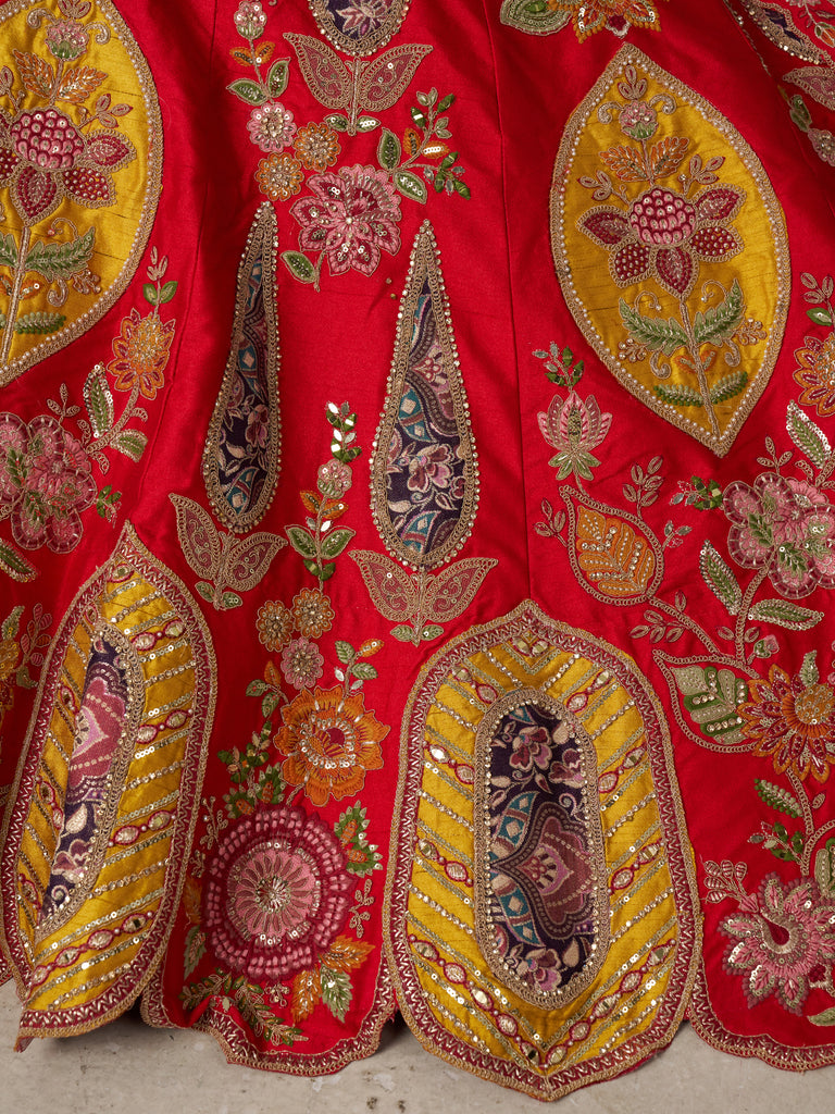 Royal Red Zari Work Silk Bridal Lehenga Choli With Dupatta