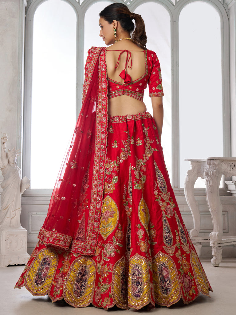 Royal Red Zari Work Silk Bridal Lehenga Choli With Dupatta