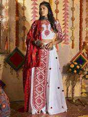 Admiral White Embroidered Cotton Traditional Wear Chaniya Choli