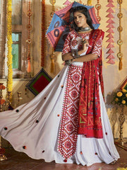Admiral White Embroidered Cotton Traditional Wear Chaniya Choli