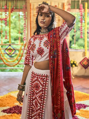 Admiral White Embroidered Cotton Traditional Wear Chaniya Choli