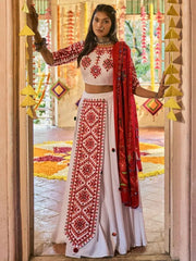 Admiral White Embroidered Cotton Traditional Wear Chaniya Choli