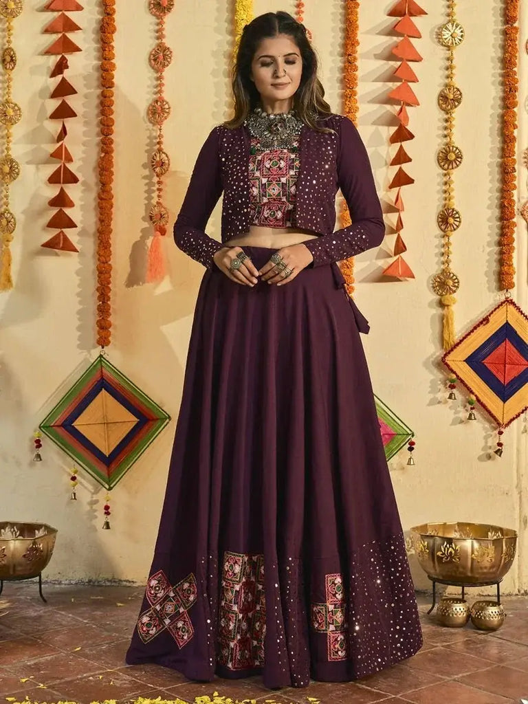 Fabulous Purple Foil Mirror Cotton Special Navratri Wear Ghaghra Choli