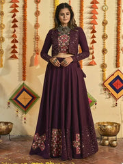 Fabulous Purple Foil Mirror Cotton Special Navratri Wear Ghaghra Choli
