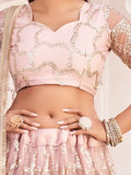 Prominent Pastel Pink Sequins Embroidery Net Lehenga Choli