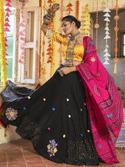 Marvelous Black Embroidered Cotton Traditional Wear Chaniya Choli