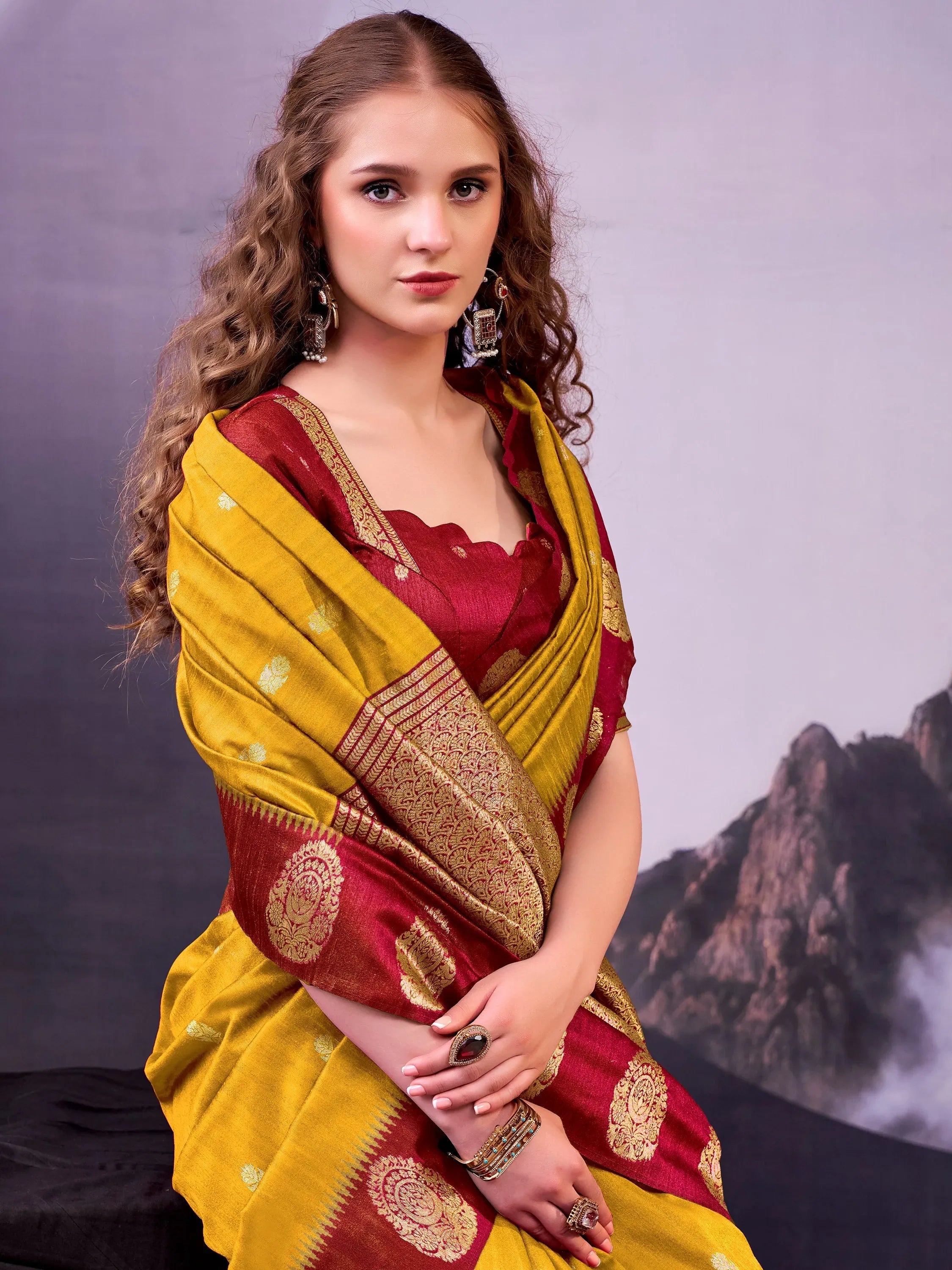 Beautiful Mustard Yellow Zari Weaving Cotton Haldi Wear Saree With Blouse