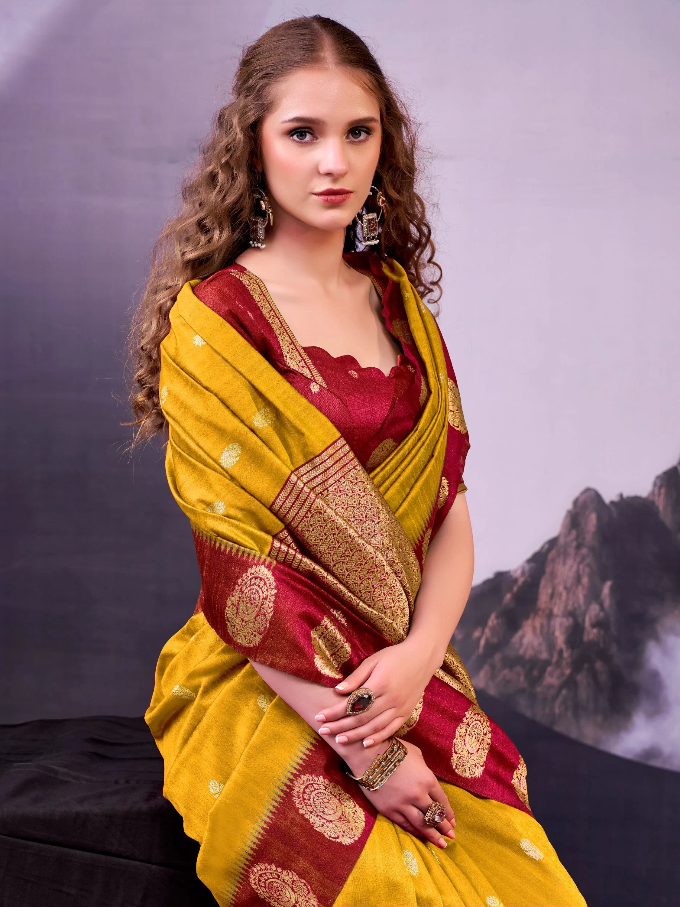 Beautiful Mustard Yellow Zari Weaving Cotton Haldi Wear Saree With Blouse