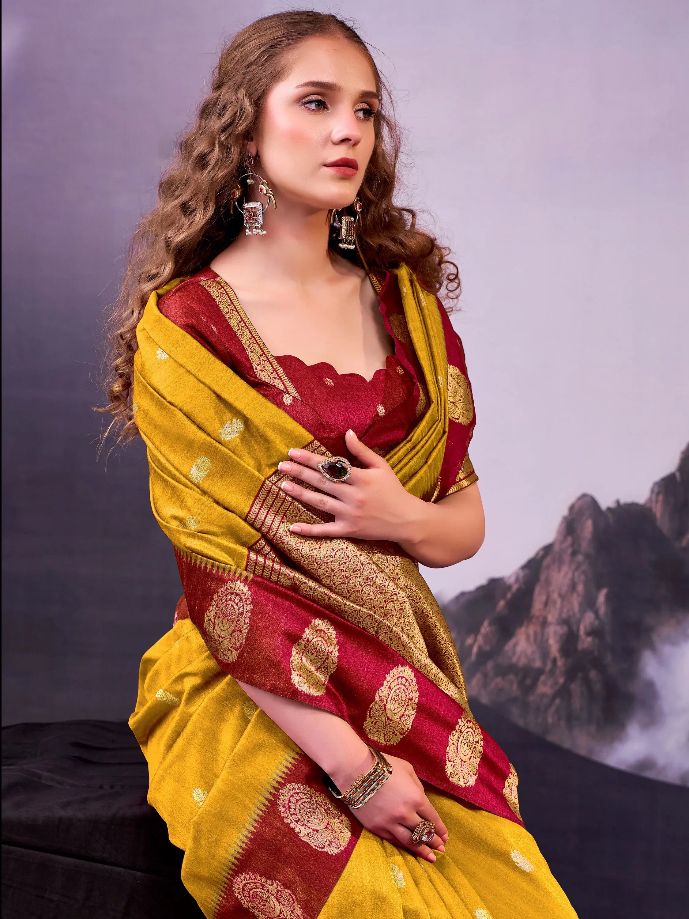 Beautiful Mustard Yellow Zari Weaving Cotton Haldi Wear Saree With Blouse