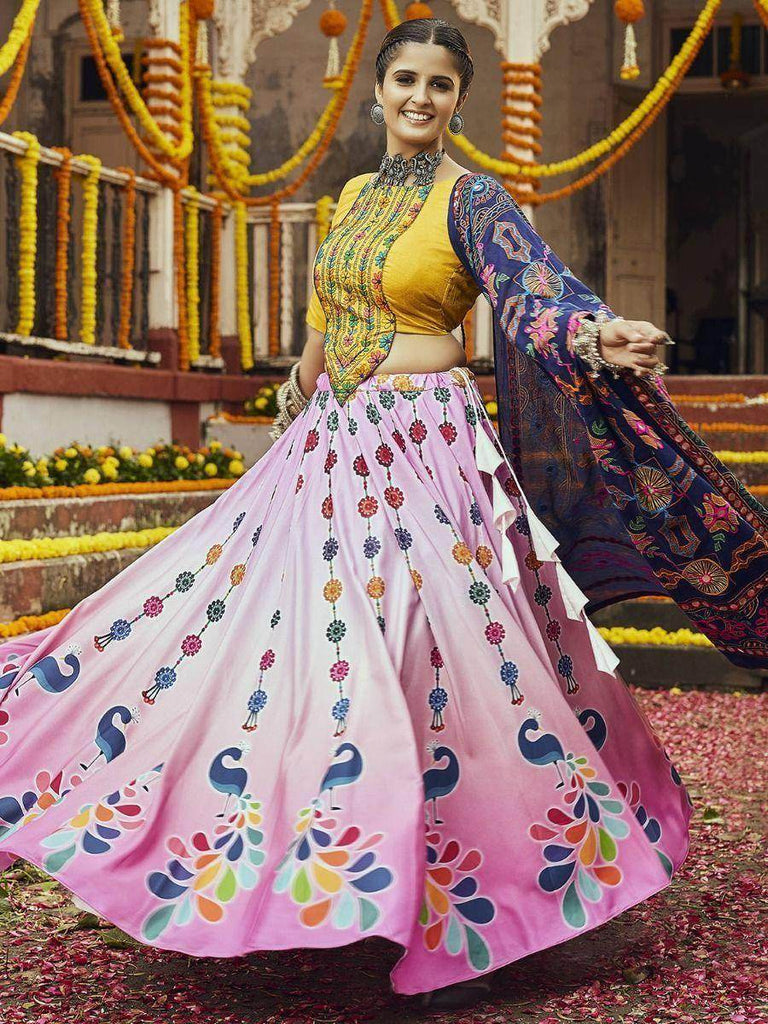 Adorable Pink Cotton Digital Printed Navratri Wear Ghaghra Choli