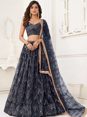 Beautiful Black Sequins Net Reception Wear Lehenga Choli With Dupatta