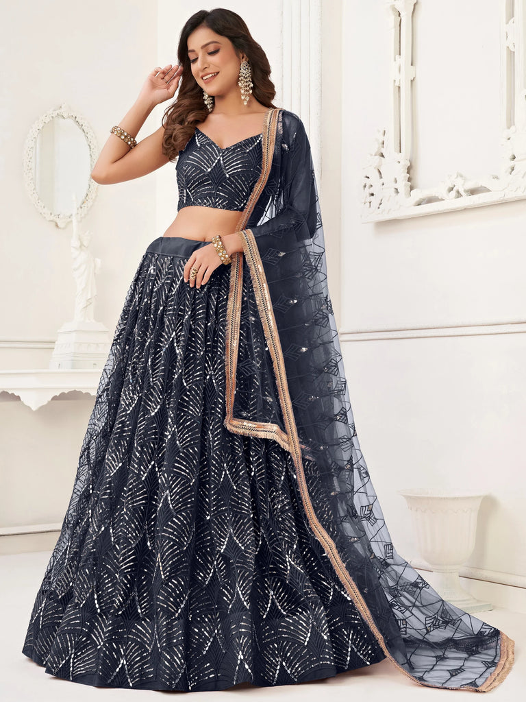 Beautiful Black Sequins Net Reception Wear Lehenga Choli With Dupatta
