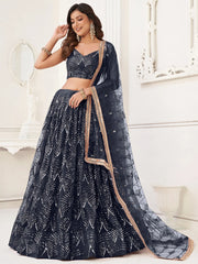 Beautiful Black Sequins Net Reception Wear Lehenga Choli With Dupatta