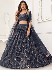 Beautiful Black Sequins Net Reception Wear Lehenga Choli With Dupatta
