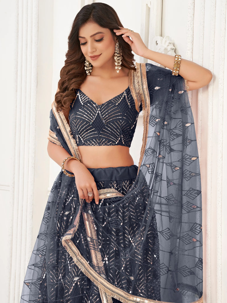 Beautiful Black Sequins Net Reception Wear Lehenga Choli With Dupatta