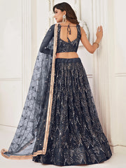Beautiful Black Sequins Net Reception Wear Lehenga Choli With Dupatta