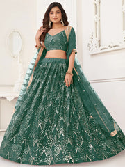 Outstanding Green Sequins Net Party Wear Lehenga Choli With Dupatta