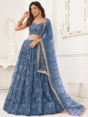 Wonderful Blue Sequins Net Bridesmaid Lehenga Choli With Dupatta