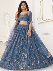 Wonderful Blue Sequins Net Bridesmaid Lehenga Choli With Dupatta