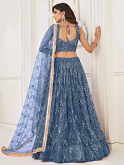 Wonderful Blue Sequins Net Bridesmaid Lehenga Choli With Dupatta