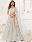 Gorgeous Off-White Sequins Net Wedding Lehenga Choli With Dupatta
