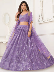 Incredible Lavender Thread Work Net Designer Lehenga Choli