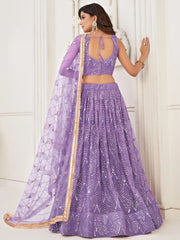 Incredible Lavender Thread Work Net Designer Lehenga Choli