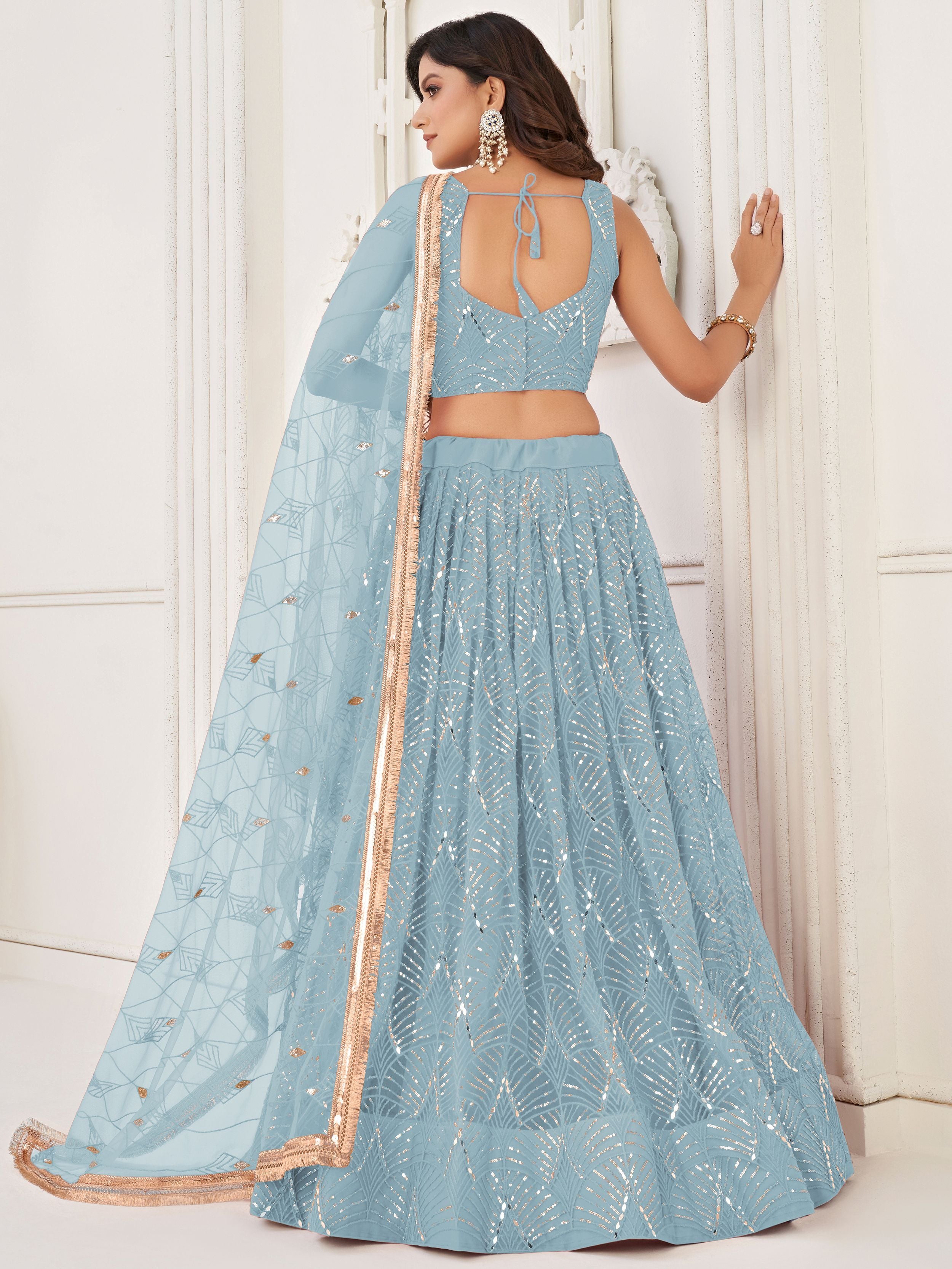 Gorgeous Blue Embroidered Net Reception Wear Lehenga Choli
