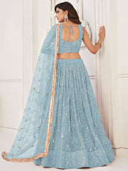 Gorgeous Blue Embroidered Net Reception Wear Lehenga Choli