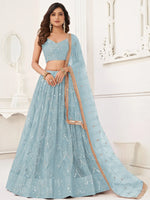 Gorgeous Blue Embroidered Net Reception Wear Lehenga Choli