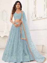 Gorgeous Blue Embroidered Net Reception Wear Lehenga Choli