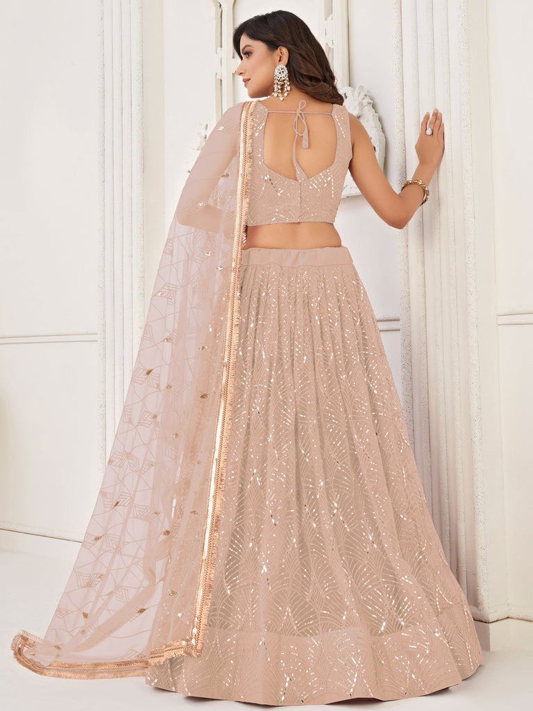 Captivating Beige Embroidered Net Engagement Wear Lehenga Choli 