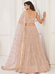 Captivating Beige Embroidered Net Engagement Wear Lehenga Choli 