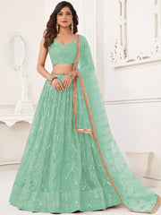 Sparkling Green Embroidered Net Function Wear Lehenga Choli 