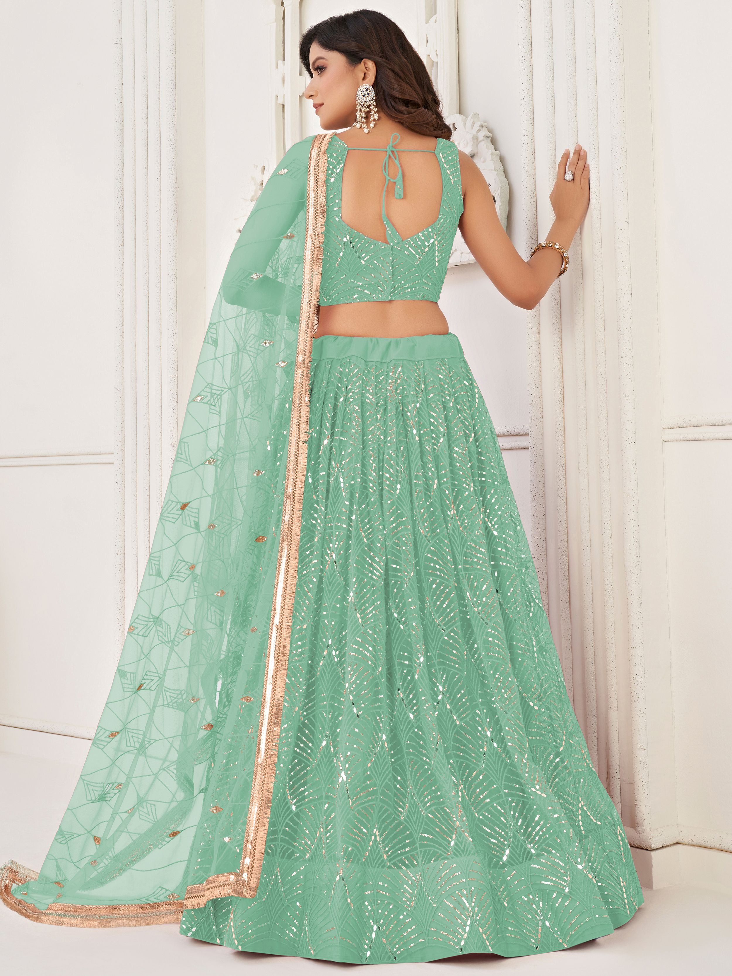 Sparkling Green Embroidered Net Function Wear Lehenga Choli 