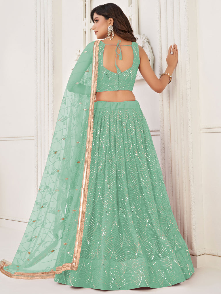 Sparkling Green Embroidered Net Function Wear Lehenga Choli 