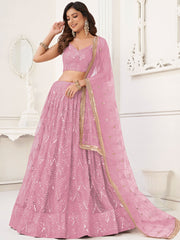Fantastic Pink Embroidered Net Wedding Wear Lehenga Choli 