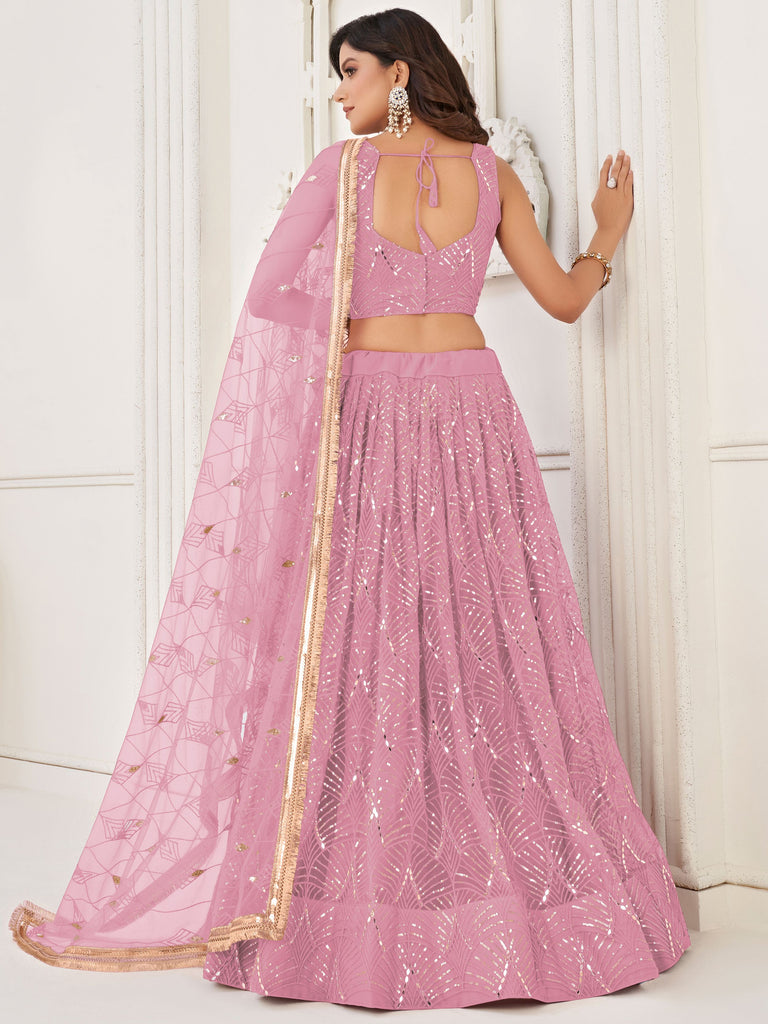Fantastic Pink Embroidered Net Wedding Wear Lehenga Choli 
