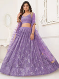 Incredible Lavender Thread Work Net Designer Lehenga Choli