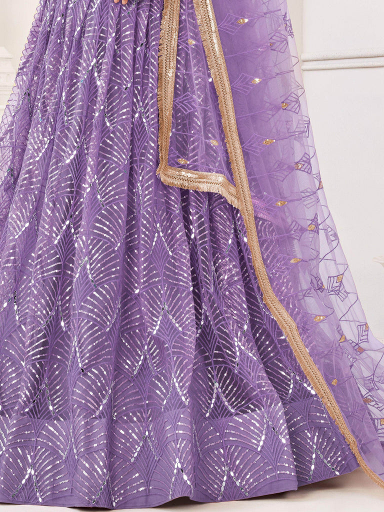Incredible Lavender Thread Work Net Designer Lehenga Choli